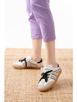 Zerenyus ZRİN-6005 Premium Beyaz Siyah Bağcıklı Termo Taban Günlük Kadın Sneaker