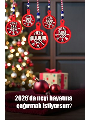 2026 Yeni Yıl Dilek Süsü Para, Sağlık, Huzur, Mutluluk, Aşk El Yapımı Ahşap Dekor