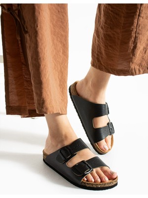 Mycorni Unisex Hakiki Deri Çift Toka Terlik – Anatomik Mantar Taban