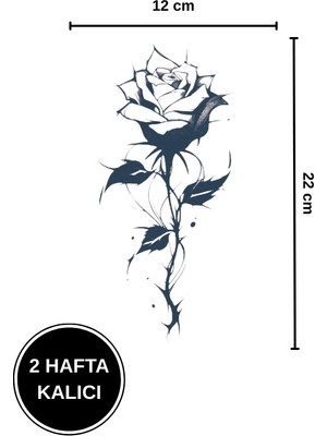 2 Hafta Kalıcı Büyük Boy Dikenli Gül Figürlü Geçici Dövme (12X22 Cm)