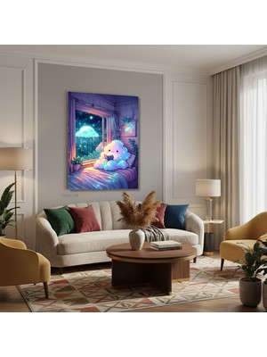 Tablonhazır Dikey Kanvas Tablo Salon Duvar Tablosu Uykucu Bulut Yeni Ev Hediyesi Ofis Tablosu