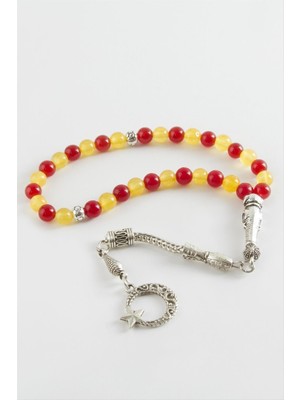 Ahes Shopping Kırmızı Sarı Ceyt Doğaltaş Tesbih 6 mm