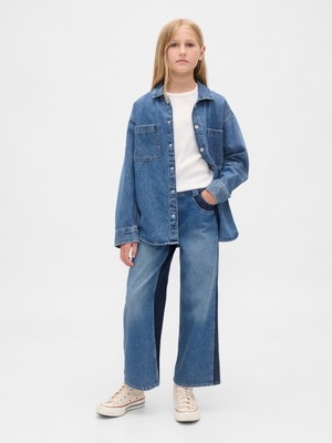Gap Kız Çocuk Mavi High Rise Stride Wide-Leg Ankle Jean Pantolon