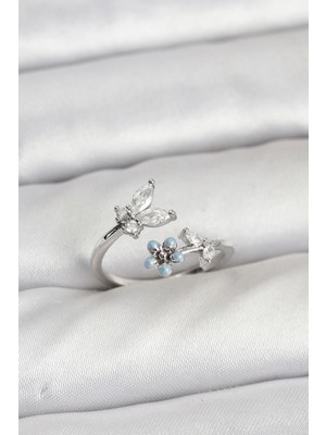 Mey İthalat Bfs Pirinç Gümüş Renk Kelebek Model Kadın Yüzük