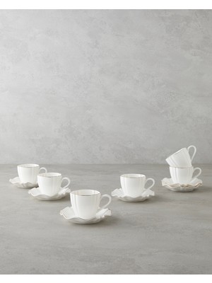 English Home Lumen New Bone China 12 Parça 6 Kişilik Kahve Fincan Takımı 90 ml Beyaz-Gold