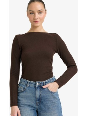 DeFacto Slim Fit Dar Kesim Yarım Balıkçı Yaka Uzun Kollu Tişört G7809AX25WN