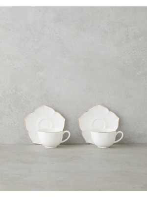 English Home Pure Poem New Bone China 4 Parça 2 Kişilik Kahve Fincan Takımı 90 ml Beyaz-Gold
