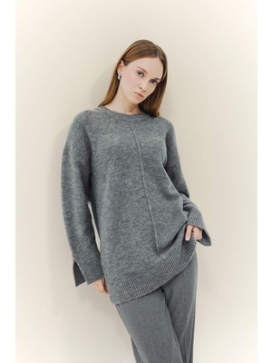 DeFacto Yün Karışımlı Loose Fit Bisiklet Yaka Triko Kazak Tunik F4547AX25WN