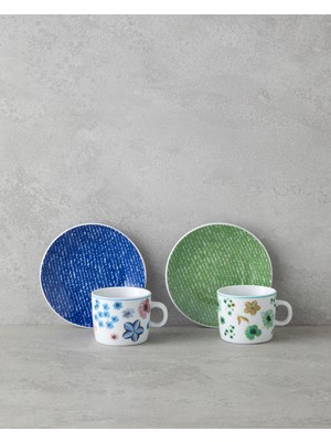 English Home Dewy Porselen 4 Parça 2 Kişilik Kahve Fincan Takımı 80 ml Mavi-yeşil