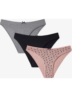 Penti Renkli Black Flower 3'lü Slip Külot