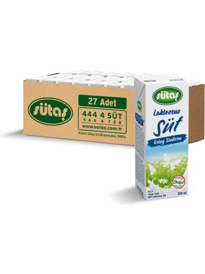 Sütaş Laktozsuz Süt 27×200 ml - Kolay Sindirilebilir, Hafif ve Lezzetli, Türkiye Menşeli