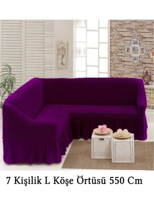 Upmall Bürümcük 7 Kişilik Köşe Koltuk, Kanepe Örtüsü, Koltuk Kılıfı, Lastikli, Etekli, L Köşe 550 cm