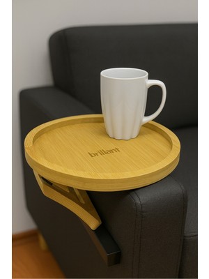 Brillant Yuvarlak Katlanabilir Bambu Kahvaltı ve Servis Sehpası – Koltuk Yanı  Tepsi-Sunumluk -28 cm