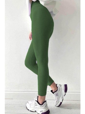 Madmext Haki Yüksek Bel Kadın Fitilli Tayt MG1625