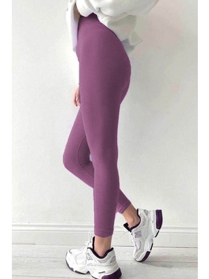 Madmext Mor Yüksek Bel Kadın Fitilli Tayt MG1625