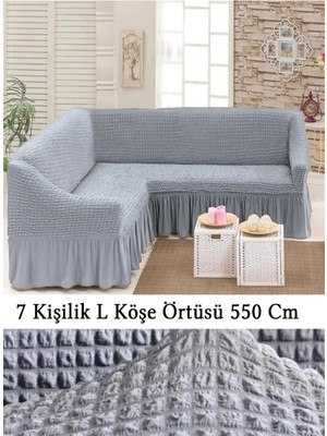 Upmall Bürümcük 7 Kişilik Köşe Koltuk, Kanepe Örtüsü, Koltuk Kılıfı, Lastikli, Etekli, L Köşe 550 cm