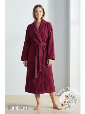 Anılsan Şalyaka Bornoz Bordo %100 Pamuk Unisex Spa Için Ideal Kadın/Erkek