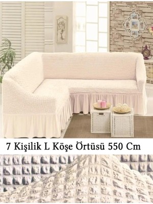 Upmall Bürümcük 7 Kişilik Köşe Koltuk, Kanepe Örtüsü, Koltuk Kılıfı, Lastikli, Etekli, L Köşe 550 cm