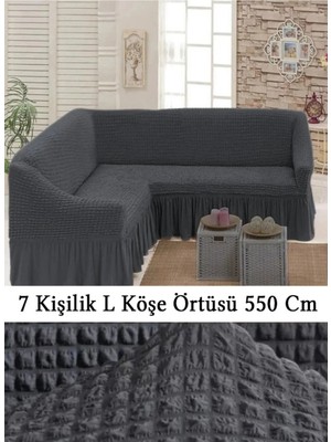 Upmall Bürümcük 7 Kişilik Köşe Koltuk, Kanepe Örtüsü, Koltuk Kılıfı, Lastikli, Etekli, L Köşe 550 cm