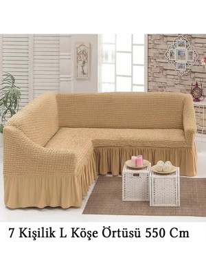 Upmall Bürümcük 7 Kişilik Köşe Koltuk, Kanepe Örtüsü, Koltuk Kılıfı, Lastikli, Etekli, L Köşe 550 cm