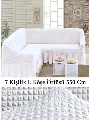 Upmall Bürümcük 7 Kişilik Köşe Koltuk, Kanepe Örtüsü, Koltuk Kılıfı, Lastikli, Etekli, L Köşe 550 cm