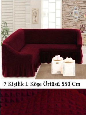 Upmall Bürümcük 7 Kişilik Köşe Koltuk, Kanepe Örtüsü, Koltuk Kılıfı, Lastikli, Etekli, L Köşe 550 cm