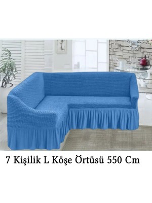 Upmall Bürümcük 7 Kişilik Köşe Koltuk, Kanepe Örtüsü, Koltuk Kılıfı, Lastikli, Etekli, L Köşe 550 cm