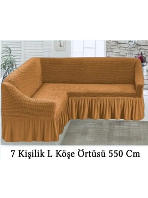 Upmall Bürümcük 7 Kişilik Köşe Koltuk, Kanepe Örtüsü, Koltuk Kılıfı, Lastikli, Etekli, L Köşe 550 cm
