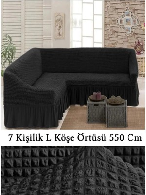 Upmall Bürümcük 7 Kişilik Köşe Koltuk, Kanepe Örtüsü, Koltuk Kılıfı, Lastikli, Etekli, L Köşe 550 cm