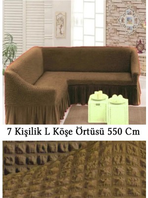 Upmall Bürümcük 7 Kişilik Köşe Koltuk, Kanepe Örtüsü, Koltuk Kılıfı, Lastikli, Etekli, L Köşe 550 cm