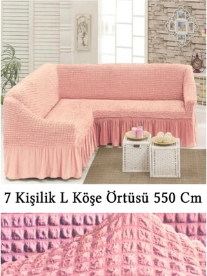 Upmall Bürümcük 7 Kişilik Köşe Koltuk, Kanepe Örtüsü, Koltuk Kılıfı, Lastikli, Etekli, L Köşe 550 cm