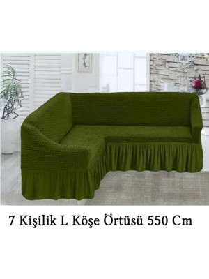 Upmall Bürümcük 7 Kişilik Köşe Koltuk, Kanepe Örtüsü, Koltuk Kılıfı, Lastikli, Etekli, L Köşe 550 cm