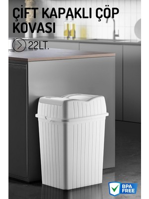 Nandy Home 22LT. Çift Kapaklı Çöp Kovası, Mutfak ve Banyo Için Çöp Kutusu