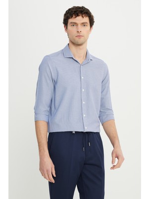 Altınyıldız Classics Pamuklu Regular Fit Normal Kesim Küçük Italyan Yaka Kazayağı Desenli Gömlek