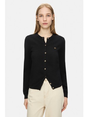 Ucla Nova Siyah Bisiklet Yaka Metal Logololu Standard Fit Kadın Hırka