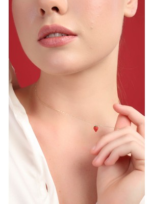 Sembol Gold Çilek Altın Kolye 43 cm