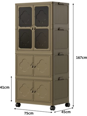 Decorev 3 Katlı Dolap&gardrop Portatif Organizer Tekerlekli Çok Amaçlı Kapaklı Katlanır Dolap Toprak