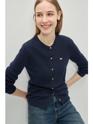 Ucla Nova Lacivert Bisiklet Yaka Metal Logololu Standard Fit Kadın Hırka