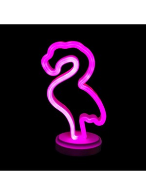 Skygo Neon Işıklı Flamingo Yazılı Masa Gece Lambası Pil ve USB