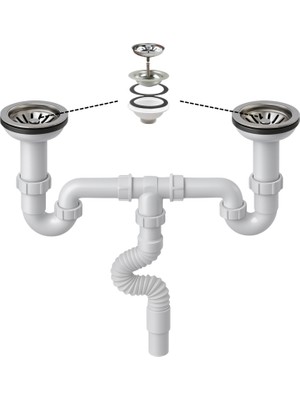 DESIPHON Çöpmak Çiftli Lavabo Sifonu 11 cm – Koku Önleyici, Dayanıklı Banyo ve Mutfak Gider Boru Bağlantı Seti