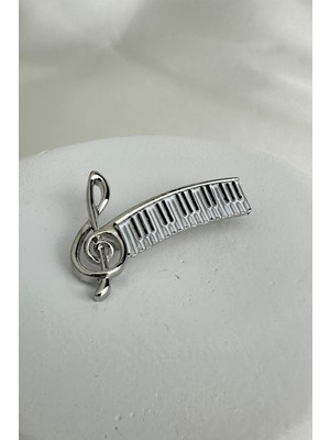 Modex Gümüş Rengi Müzik Notası Detay Piyano Broş (5cm)