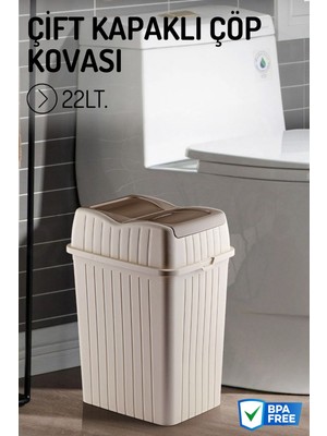 Nandy Home 22LT. Çift Kapaklı Çöp Kovası, Mutfak ve Banyo Için Çöp Kutusu