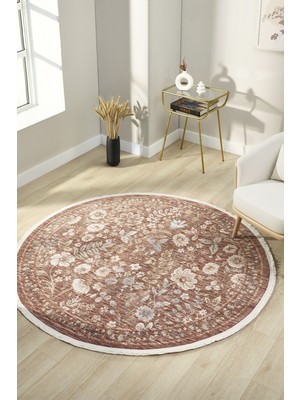 Venucci Home & Living Frezia Floral Bambu Polyester Oturma Odası Salon Mutfak Halısı Eskitme Çiçekli Vintage Halı