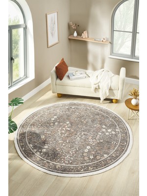 Venucci Home & Living Frezia Floral Bambu Polyester Oturma Odası Salon Mutfak Halısı Eskitme Çiçekli Vintage Halı