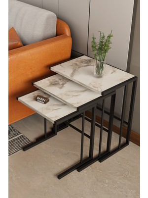 Barin Design C Zigon Sehpa – 3'lü Modern Metal Yan Sehpa, Laptop Masası ve Koltuk Yanı Kahve Sehpası