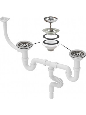 DESIPHON Çöpmak Çiftli Lavabo Sifonu, Dik Taşmalı Derin Tip, 11 cm Kafa Çapı, Koku Önleyici, Kolay Temizlenebilir, Beyaz