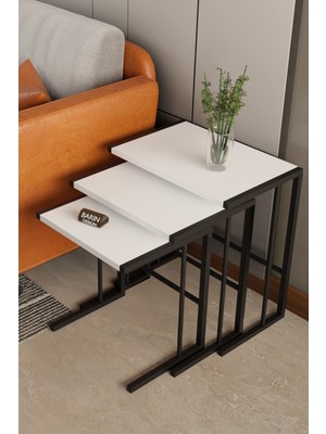 Barin Design C Zigon Sehpa – 3'lü Modern Metal Yan Sehpa, Laptop Masası ve Koltuk Yanı Kahve Sehpası