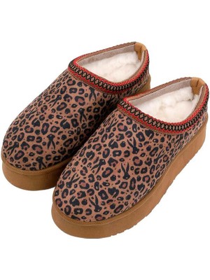 Dogo Kadın Vegan Deri Kahverengi Terlik - Looney Tunes Leopard Looney Tasarım