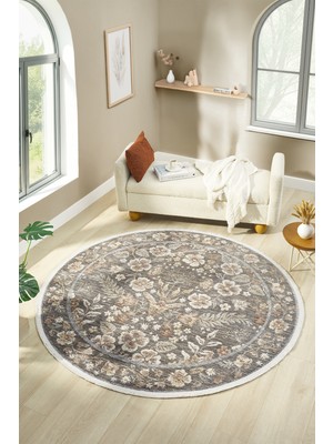 Venucci Home & Living Frezia Floral Bambu Polyester Oturma Odası Salon Mutfak Halısı Eskitme Çiçekli Vintage Halı