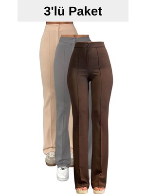 Thiff Krep Kumaş Likralı Kadın Palazzo Pantolon 3'lü Set